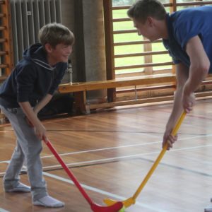 children play hockey